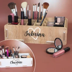 Personalisierter clipfritz Make up Organizer aus Holz | Kosmetik Aufbewahrung mit Name