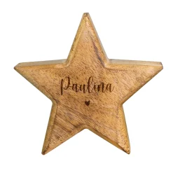 Personalisierter Deko Stern aus Holz mit Namensgravur | Holzstern Geschenk | Herz-Motiv