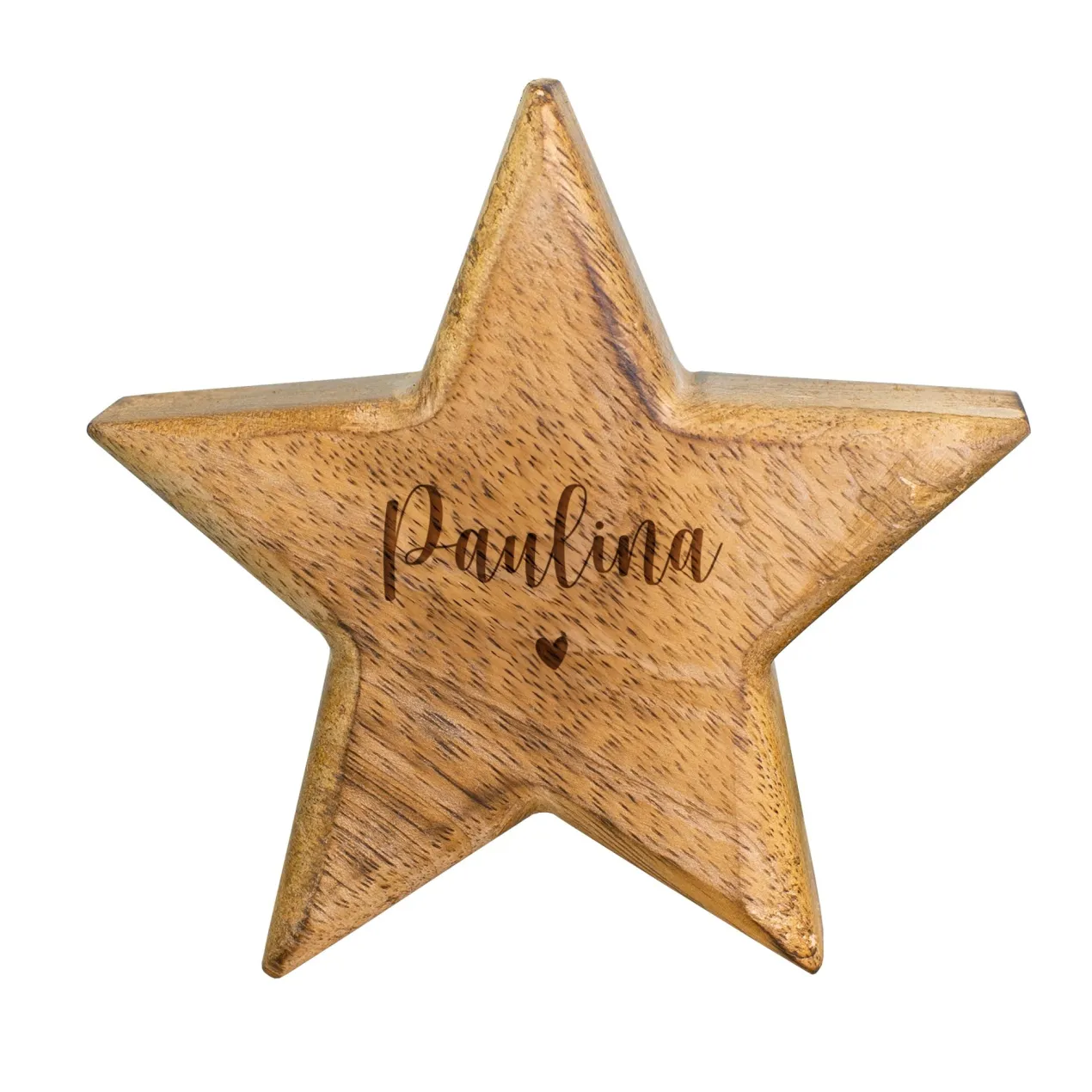 Personalisierter Deko Stern aus Holz mit Namensgravur | Holzstern Geschenk | Herz-Motiv