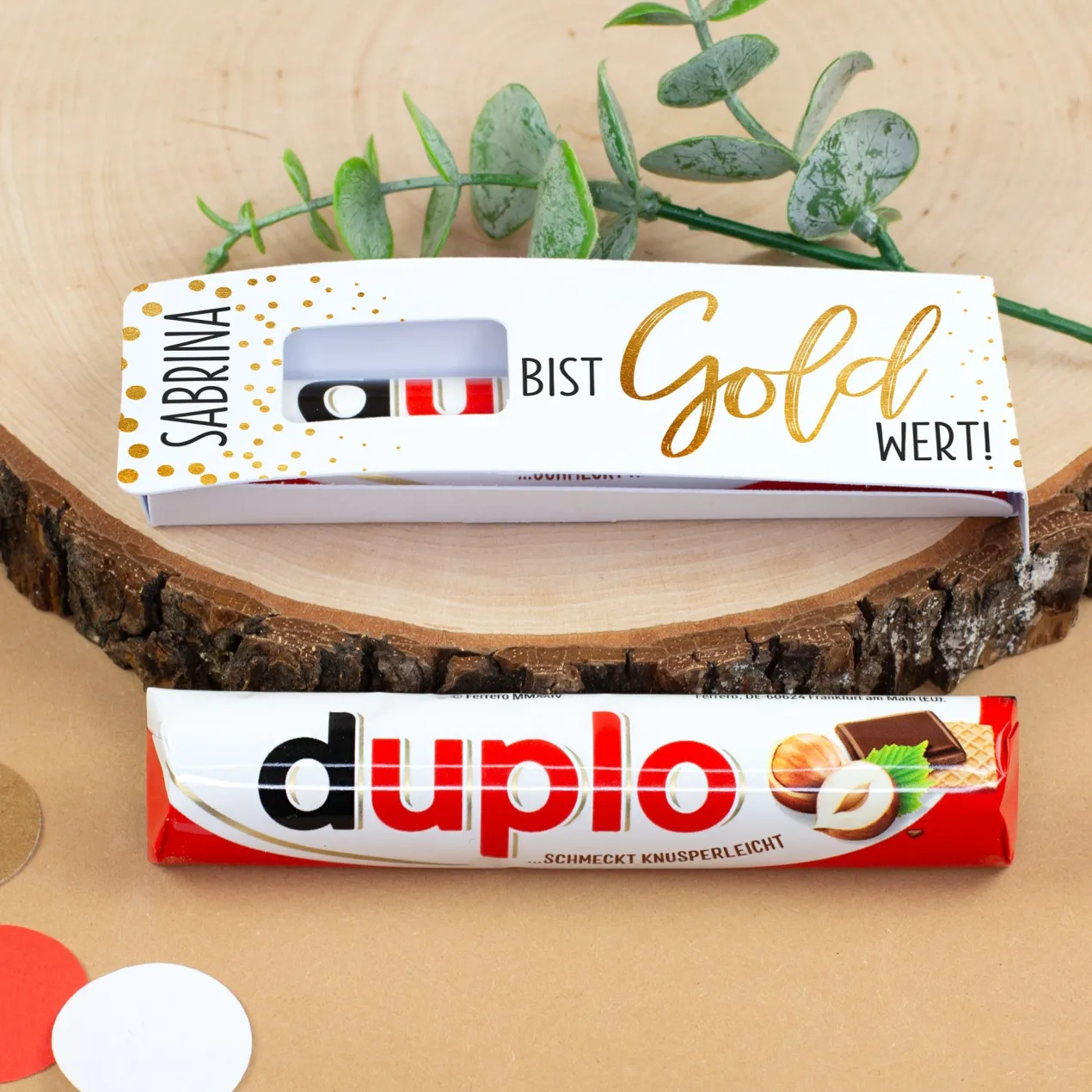 Personalisierter duplo Riegel mit Name als kleines Geschenk | Du bist Gold wert!