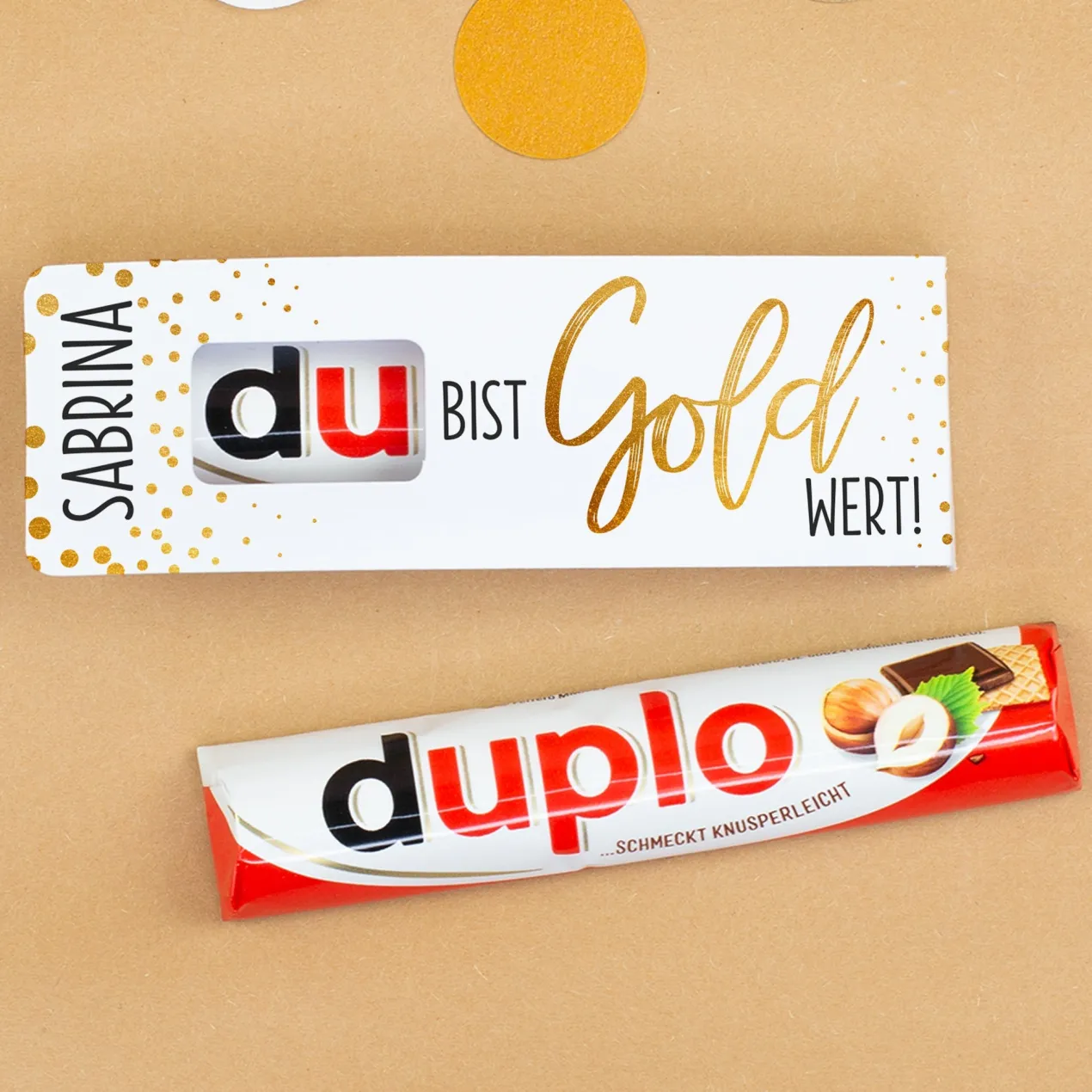Personalisierter duplo Riegel mit Name als kleines Geschenk | Du bist Gold wert!