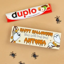 Personalisierter duplo Riegel als Geschenk zu Halloween | Schokoriegel mit Name 'Happy Halloween'