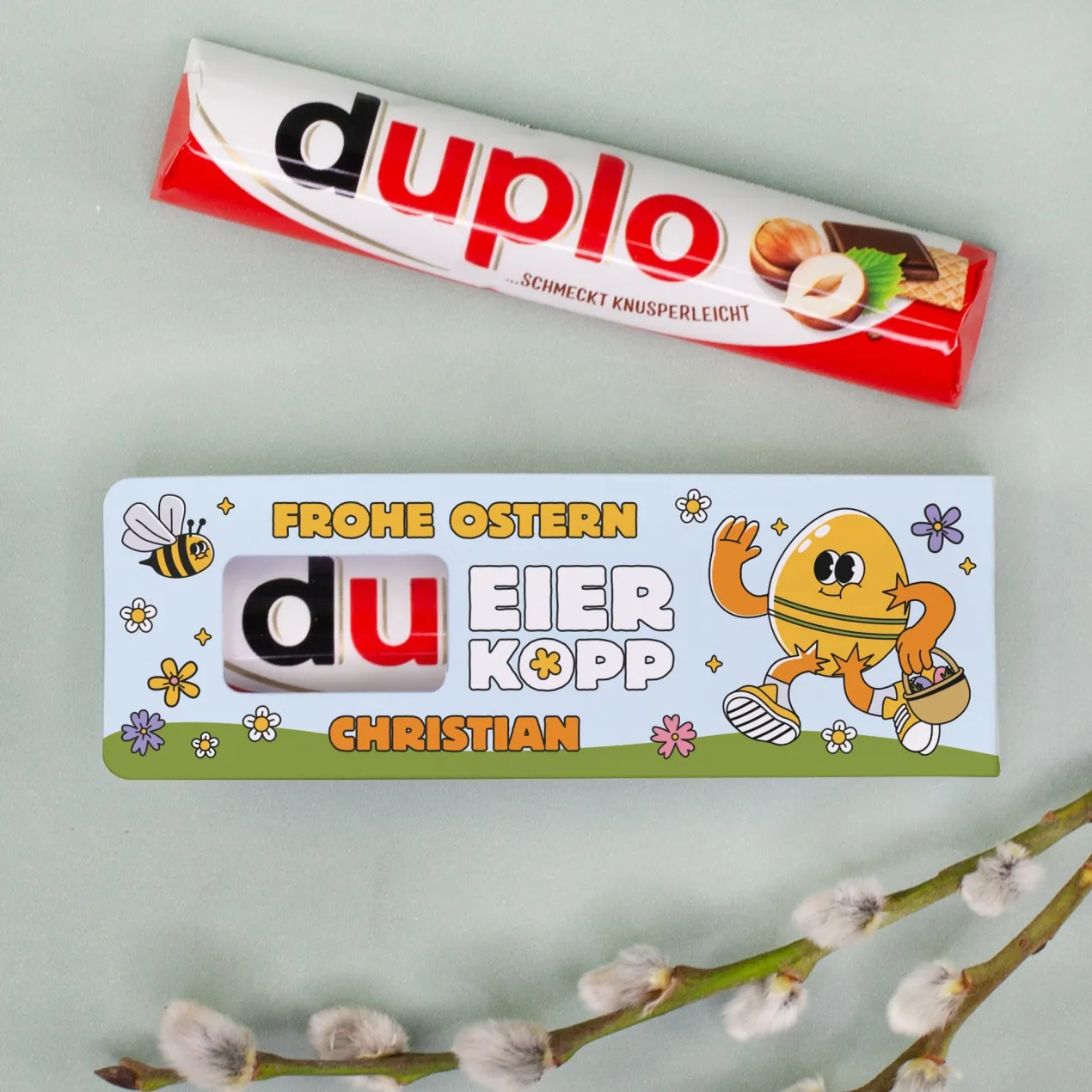 Personalisierter duplo Riegel zu Ostern mit Name | Frohe Ostern du Eierkopp Schokolade als Geschenk