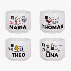 Personalisierter Eierbecher aus Keramik zu Ostern mit Name | Lustige Ei-Sprüche mit Tiermotiven