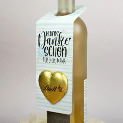Personalisierter Flaschenanhänger mit Lindt Schokoladenherz in 2 Größen | Kleines Dankeschön