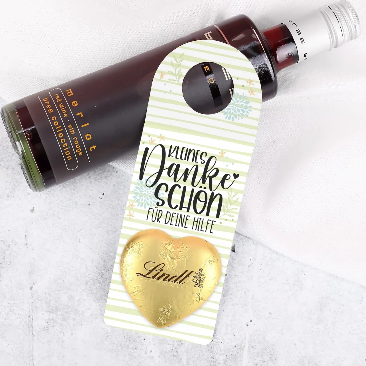 Personalisierter Flaschenanhänger mit Lindt Schokoladenherz in 2 Größen | Kleines Dankeschön