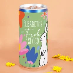 Personalisierter Frohsecco mit Name zu Ostern | 200 ml Secco in Dose mit Hasen- & Blumenmotiv