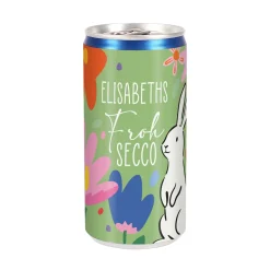 Personalisierter Frohsecco mit Name zu Ostern | 200 ml Secco in Dose mit Hasen- & Blumenmotiv