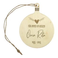 Personalisierter Gedenkanhänger aus Holz mit Gravur 'Für immer im Herzen' | Weihnachtsbaumschmuck