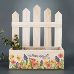 Personalisierter Geschenkkorb & Pflanzkiste 'Frühlingsgrüße' aus Holz mit Wunschtext | 3 Varianten