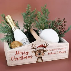 Personalisierter Geschenkkorb aus Holz zu Weihnachten mit Rentier | Pflanzkiste 'Merry Christmas'