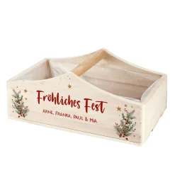 Personalisierter Geschenkkorb zu Weihnachten mit Wunschtext & Winterbouquet-Motiv | Holz-Pflanzkiste