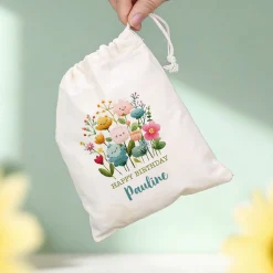 Personalisierter Geschenksack mit Blumen Motiv & Kordelzug | 100 % Baumwolle | 3 Größen