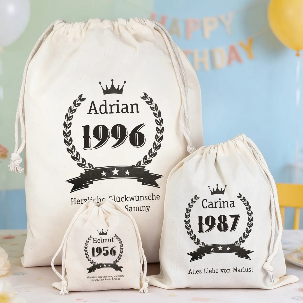 Personalisierter Geschenksack zum Geburtstag mit Name & Wunschtext | Geschenkverpackung in 3 Größen