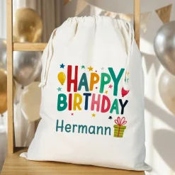 Personalisierter Geschenksack Happy Birthday mit Name | Geschenkverpackung zum Geburtstag in 3 Größen