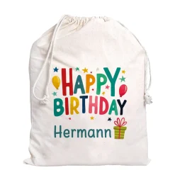 Personalisierter Geschenksack Happy Birthday mit Name | Geschenkverpackung zum Geburtstag in 3 Größen