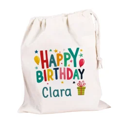 Personalisierter Geschenksack Happy Birthday mit Name | Geschenkverpackung zum Geburtstag in 3 Größen