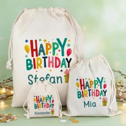 Personalisierter Geschenksack Happy Birthday mit Name | Geschenkverpackung zum Geburtstag in 3 Größen