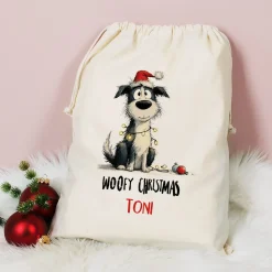 Personalisierter Geschenksack zu Weihnachten mit Name | 3 Größen | Hunde-Motiv