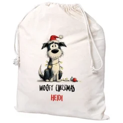 Personalisierter Geschenksack zu Weihnachten mit Name | 3 Größen | Hunde-Motiv