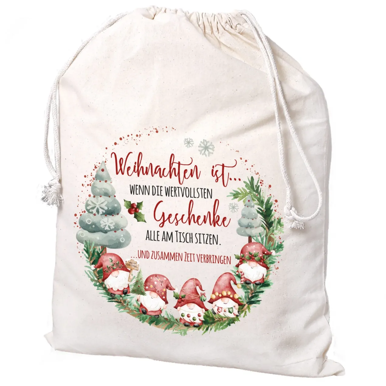 Personalisierter Geschenksack zu Weihnachten mit Wichtelmotiv | Geschenkverpackung in 3 Größen
