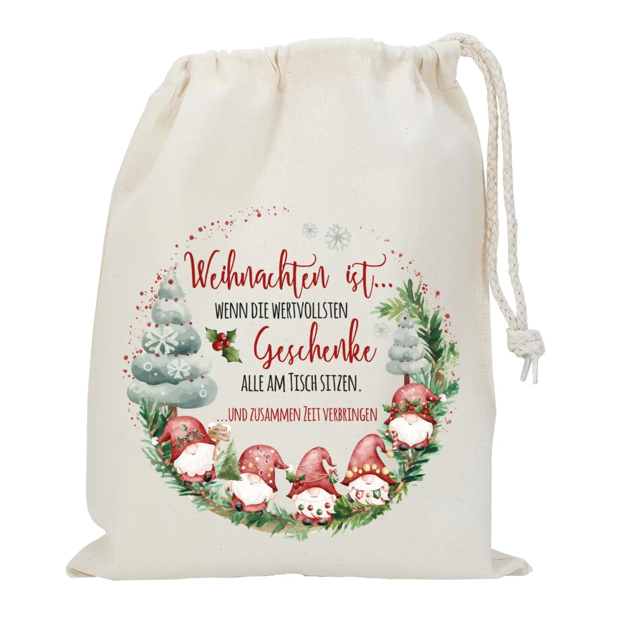 Personalisierter Geschenksack zu Weihnachten mit Wichtelmotiv | Geschenkverpackung in 3 Größen