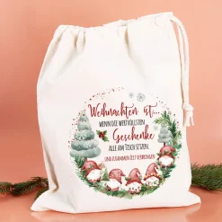 Personalisierter Geschenksack zu Weihnachten mit Wichtelmotiv | Geschenkverpackung in 3 Größen