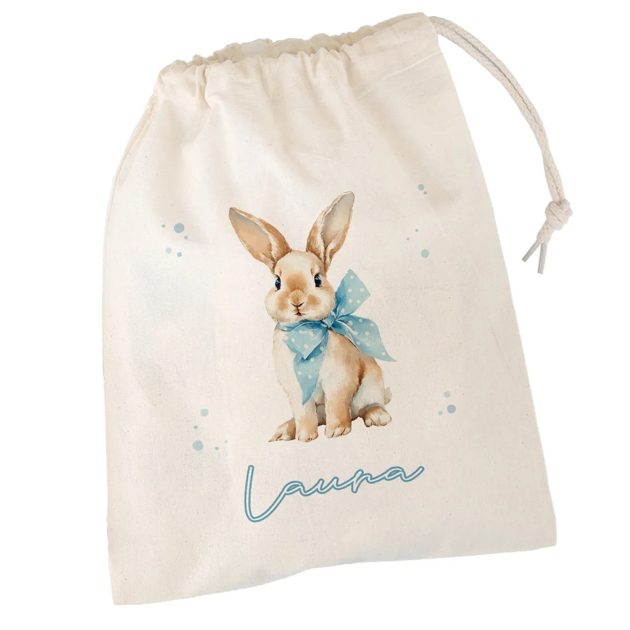 Personalisierter Geschenksack zu Ostern mit Name | Stoffbeutel mit Hasenmotiv und Kordel in 3 Größen