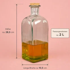 Personalisierter Getränkespender aus Glas mit Zitrone Motiv und Hahn | 2L Spender für Limonade & Saft