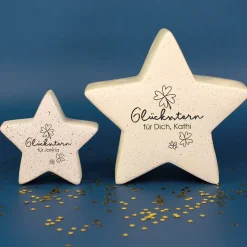 Personalisierter ‚Glücksstern‘ von Leonardo aus Keramik | Deko & Glücksbringer-Geschenk in 2 Größen