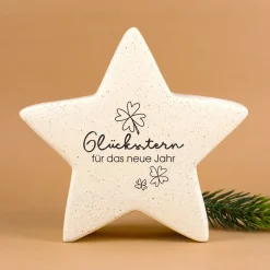 Personalisierter ‚Glücksstern‘ von Leonardo aus Keramik | Deko & Glücksbringer-Geschenk in 2 Größen