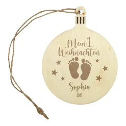 Personalisierter Holzanhänger - Mein 1. Weihnachten | Weihnachtsbaumschmuck & Geschenkanhänger