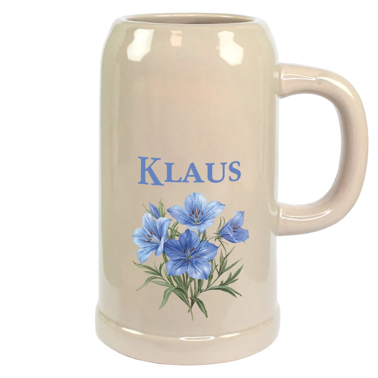 Personalisierter Keramik Bierkrug 'Enzian' mit Name | Steingut Bierglas 0,5 oder 1 Liter