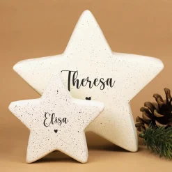 Personalisierter Keramikstern von Leonardo mit Name & Herzmotiv in Creme | Geschenk & Weihnachtsdeko
