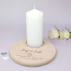 Personalisierter Kerzenteller aus Buchenholz zur Hochzeit graviert mit Namen und Datum