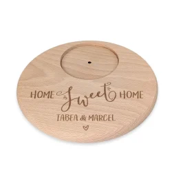 Personalisierter Kerzenteller aus Buchenholz zum Einzug mit Wunschtext | Home Sweet Home