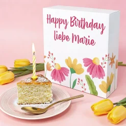 Personalisierter Kuchen mit Wunschtext & Blumenmotiv | Geschenk für Geburtstag, Ostern & Muttertag
