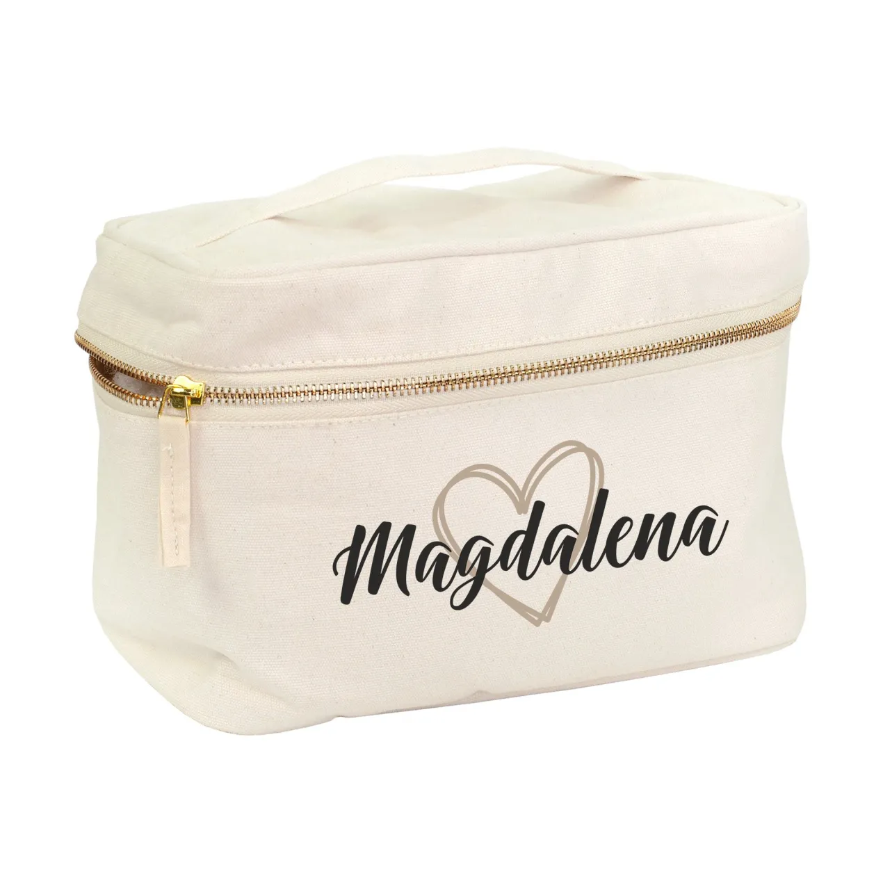 Personalisierter Kulturbeutel mit Name & Herz | Kosmetiktasche aus Baumwolle als Geschenk