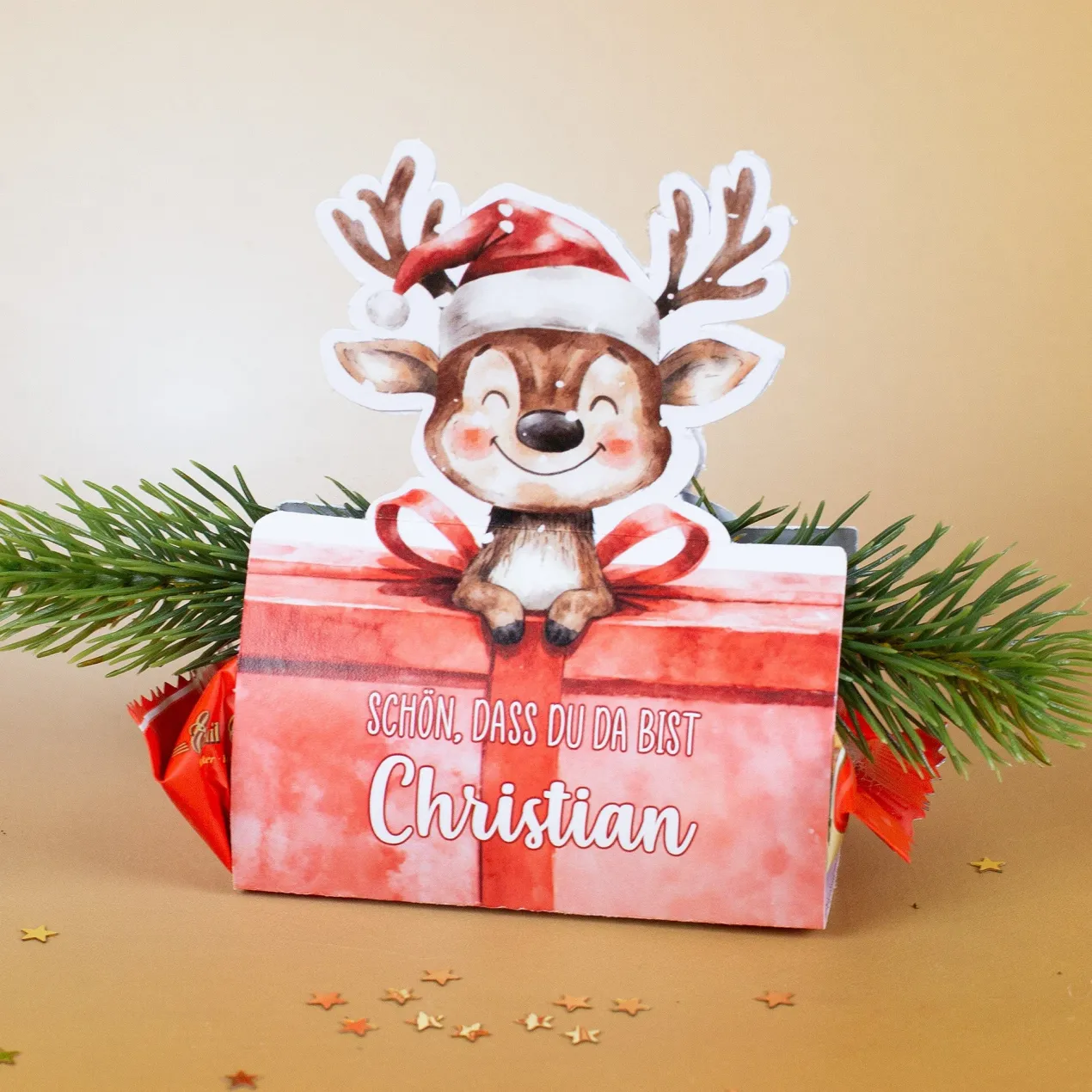 Personalisierter Mini-Stollen mit Geschenkverpackung | 80g | Rentier-Motiv