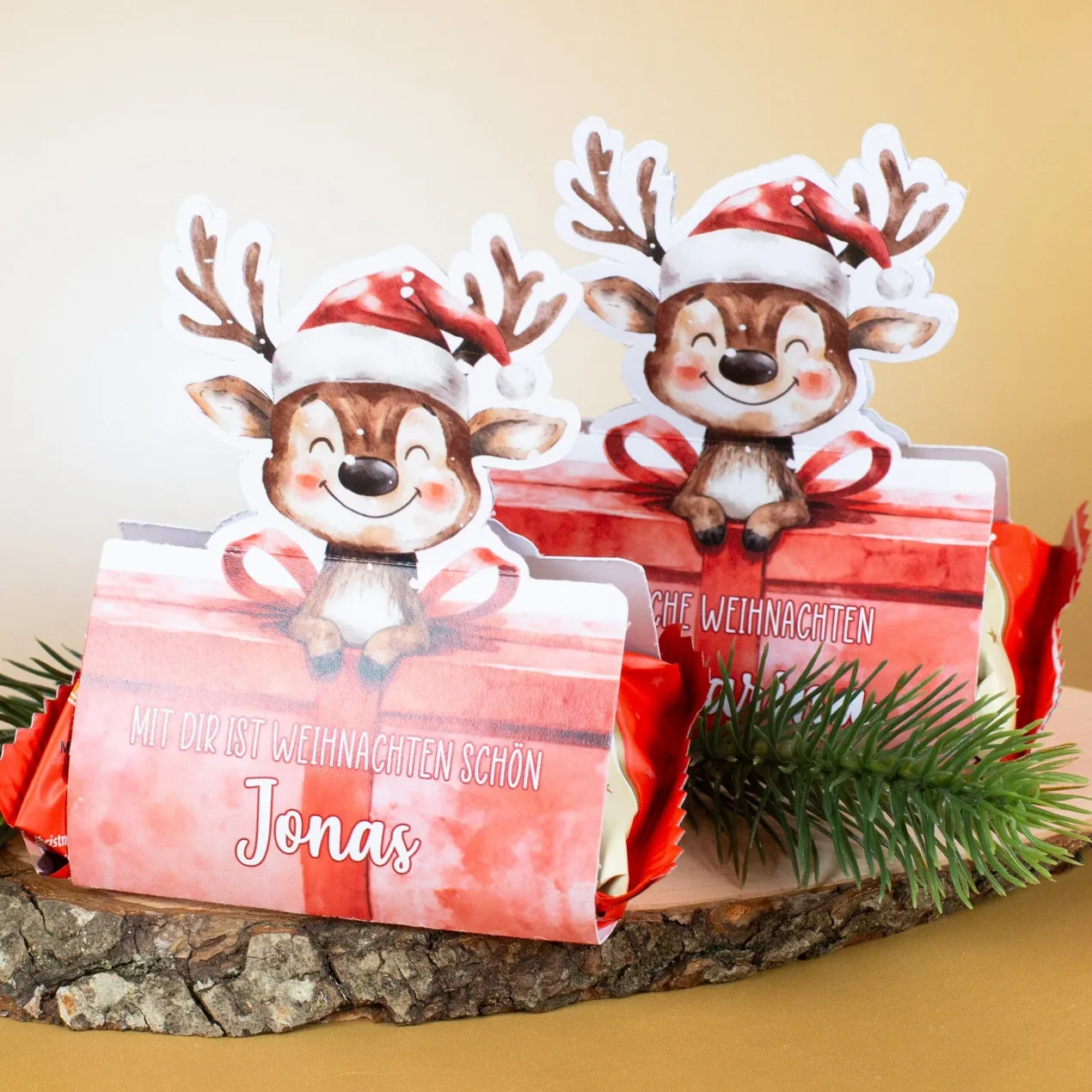 Personalisierter Mini-Stollen mit Geschenkverpackung | 80g | Rentier-Motiv