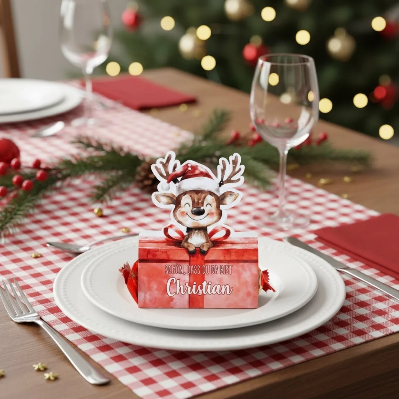 Personalisierter Mini-Stollen mit Geschenkverpackung | 80g | Rentier-Motiv