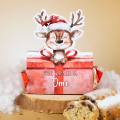 Personalisierter Mini-Stollen mit Geschenkverpackung | 80g | Rentier-Motiv