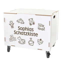 Personalisierte Rollbox aus Holz von clipfritz | Aufbewahrungsbox mit Spielzeugmotiv & Wunschtext
