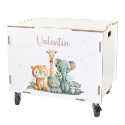 Personalisierte Rollbox aus Holz - Tierfreunde auf Safari - von clipfritz | Spielzeugkiste mit Name