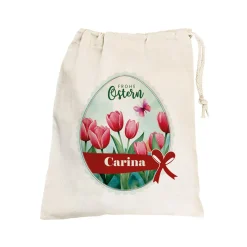 Personalisierter Osterbeutel mit Name & Tulpenmotiv aus Baumwolle