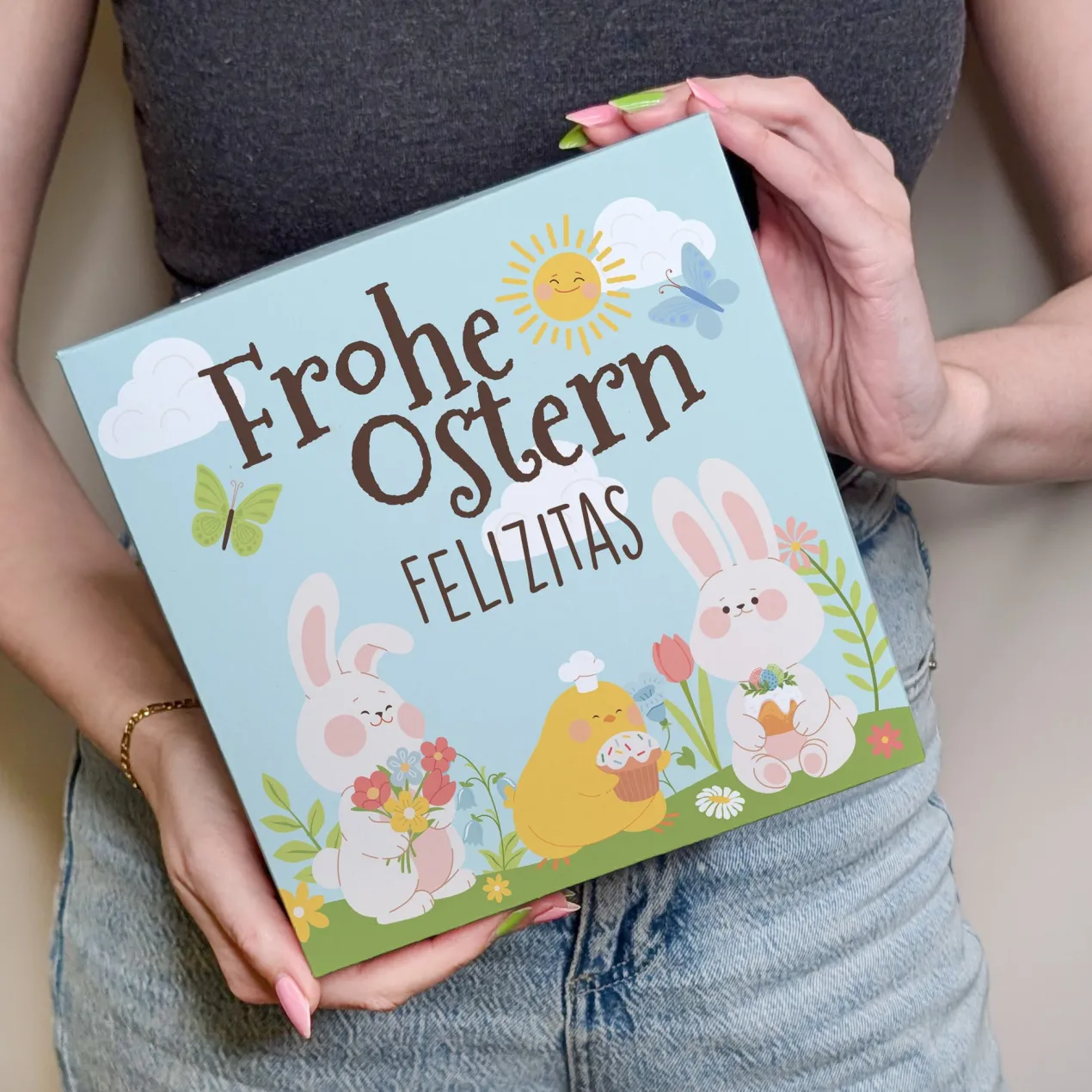 Personalisierter Osterkuchen mit Name in Geschenkbox - Frohe Ostern | Zitrone, Vanille oder Schoko