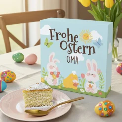 Personalisierter Osterkuchen mit Name in Geschenkbox - Frohe Ostern | Zitrone, Vanille oder Schoko