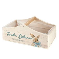 Personalisierter Pflanzkorb zu Ostern aus Holz | Geschenkkorb mit Hasenmotiv | Holzkiste in 3 Varianten