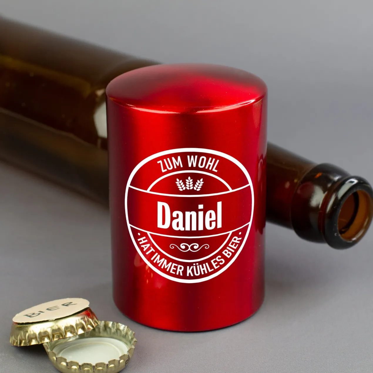 Personalisierter Push-Up Flaschenöffner mit Name & Biermotiv | Geschenk für Männer & Vatertag