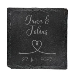 Personalisierter Schiefer-Untersetzer für den Hochzeitstisch mit Gravur | Love Motiv